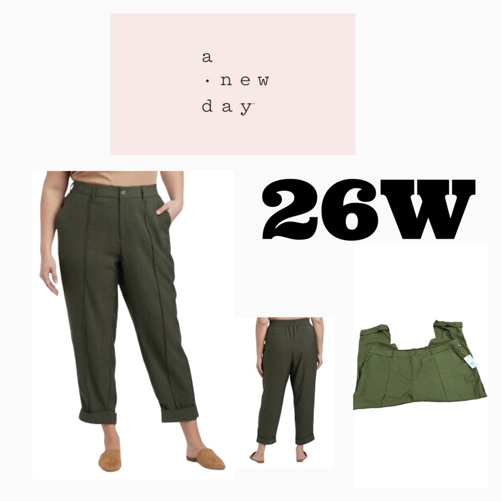 Olive green High-Rise Slim fit straight leg pintuck ankle pants by A new…